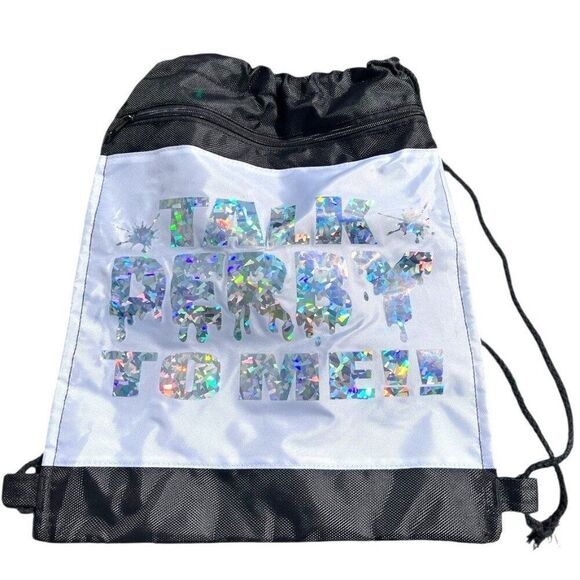 Talk Derby to Me Black Drawstring Backpack Bag New Roller Derby Kentucky Derby - Picture 1 of 4